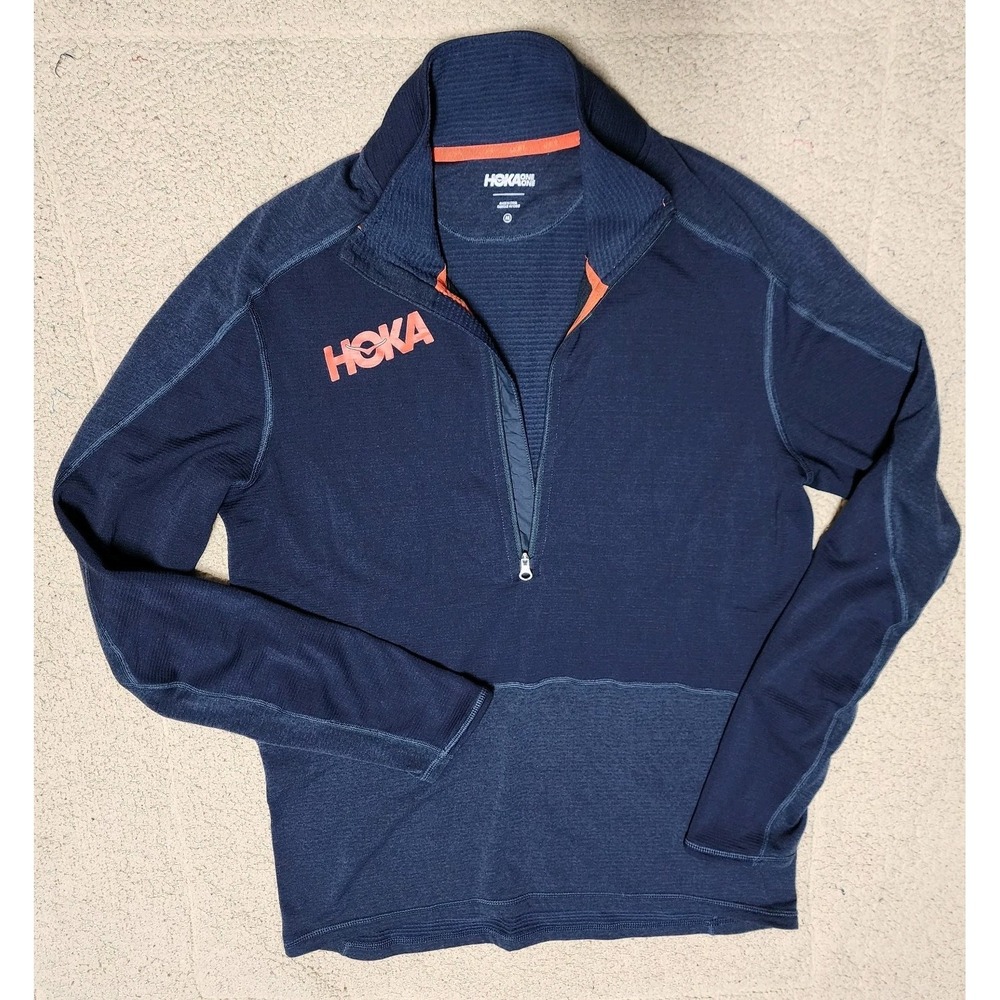 HOKA 1/2 Zip Midlayer Lightweight Sweater Blue Orange Men's Sz M